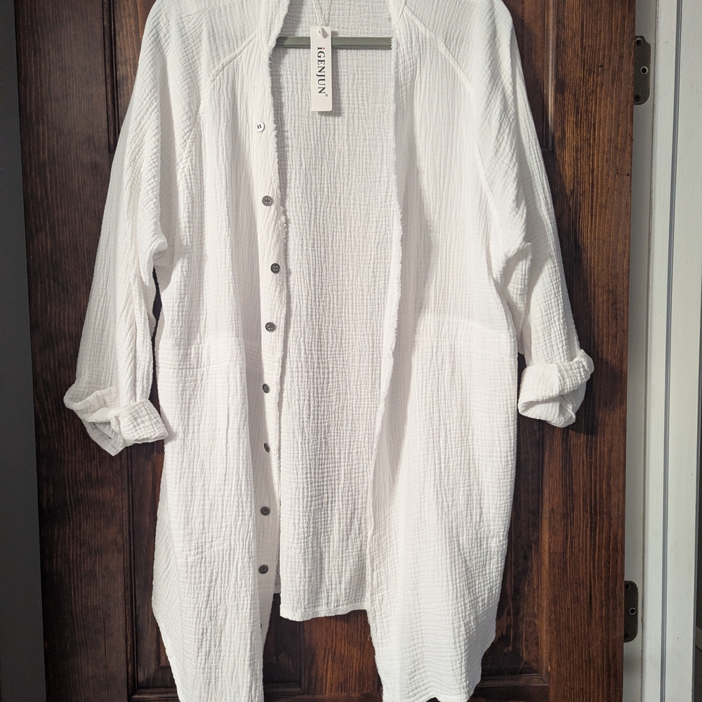 Oversized White 100% Cotton Button Down Shirt for Women